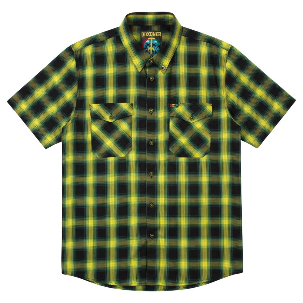 Dixxon Short Sleeved Bamboo Shirt Size 2X Hope Rd Lime Green Plaid Button Front